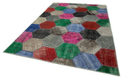 Handmade Wool Area Rug - Kirk Yama Grey Patchwork Cotton Wool Rug 6x10 Feet