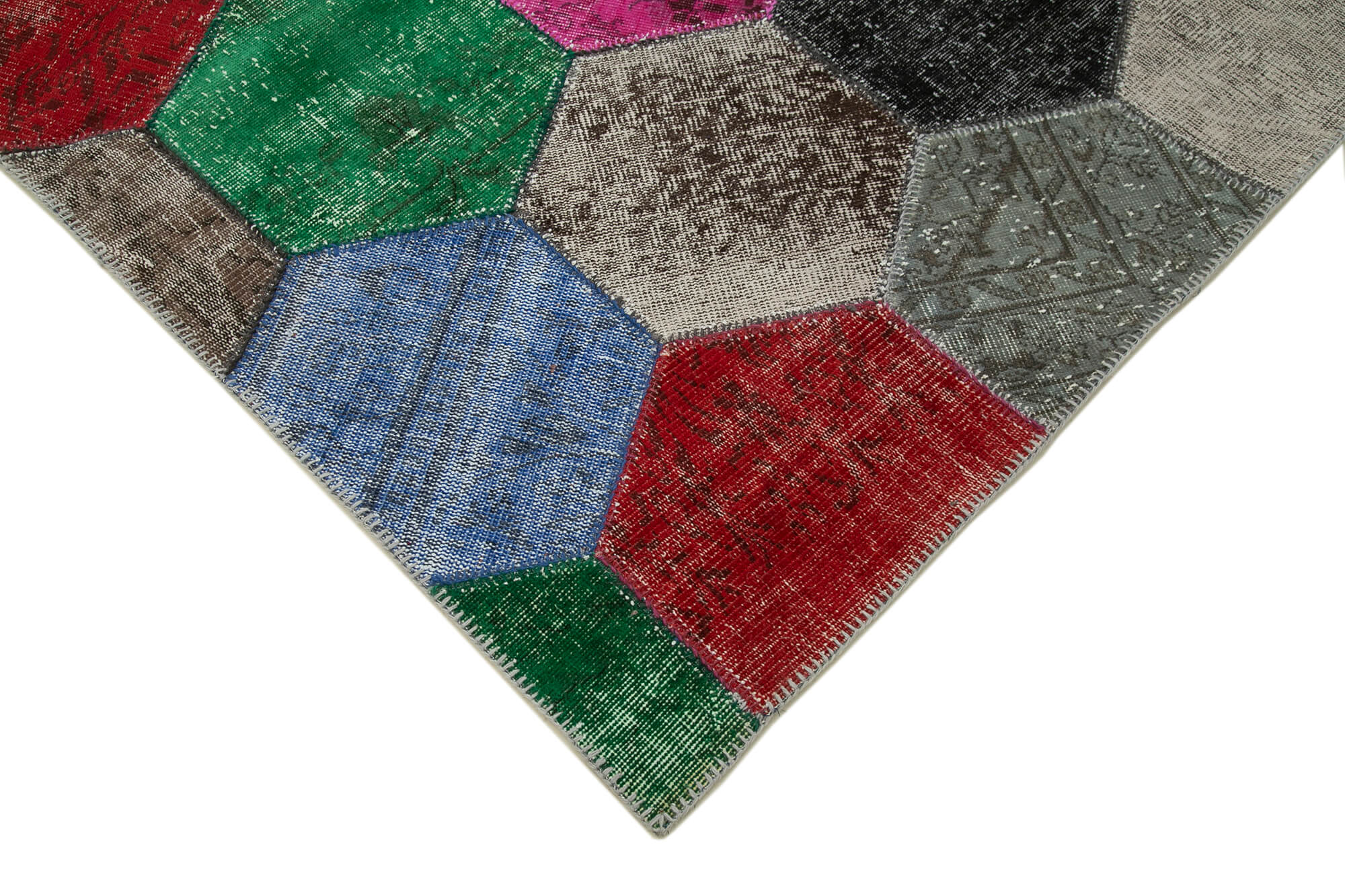 Handmade Wool Area Rug - Kirk Yama Grey Patchwork Cotton Wool Rug 6x10 Feet