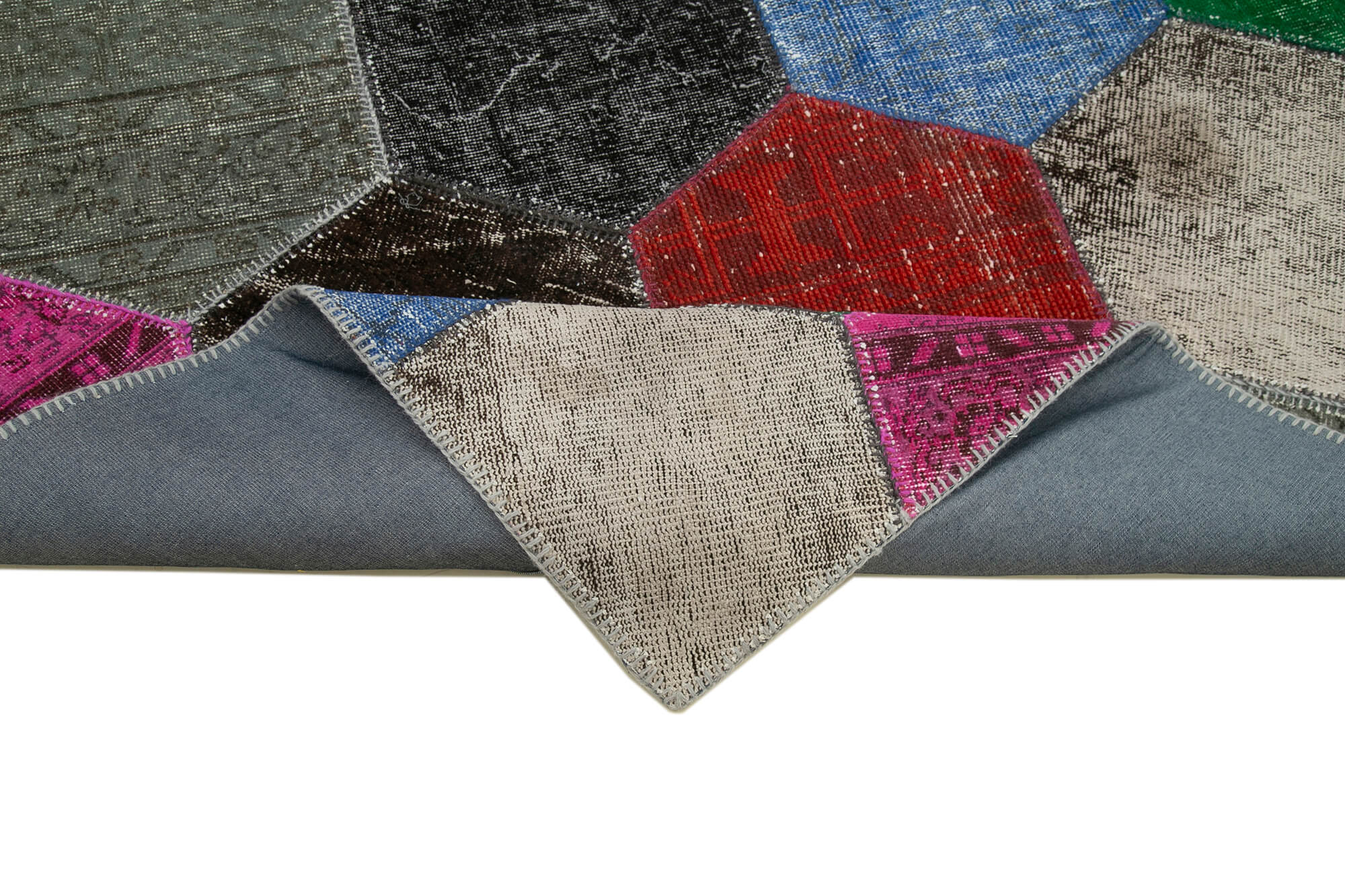 Handmade Wool Area Rug - Kirk Yama Grey Patchwork Cotton Wool Rug 6x10 Feet
