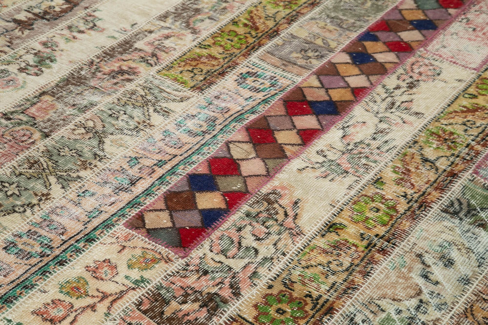 Handmade Area Rug – Kirk Yama Grey Patchwork Cotton Wool Carpet 6'8''x10'