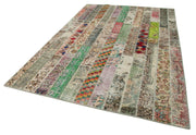 Handmade Wool Area Rug – Kirk Yama Grey Patchwork Style Carpet 6'8''x9'11''