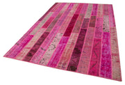 Handmade Patchwork Rug - Kirk Yama Pink Cotton Wool Area Rug 6'9''x10'0''