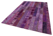 Handmade Wool Area Rug - Purple Patchwork Carpet, Cotton Wool Blend 6'9''x10'