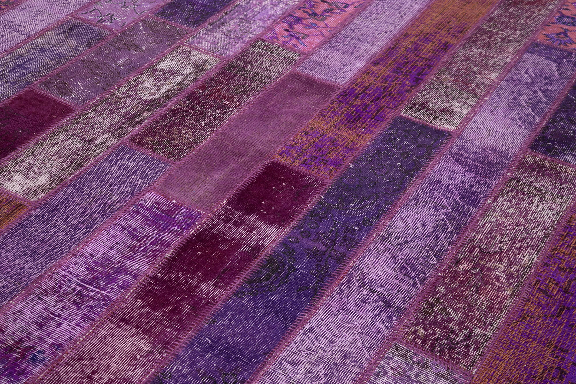 Handmade Wool Area Rug - Purple Patchwork Carpet, Cotton Wool Blend 6'9''x10'