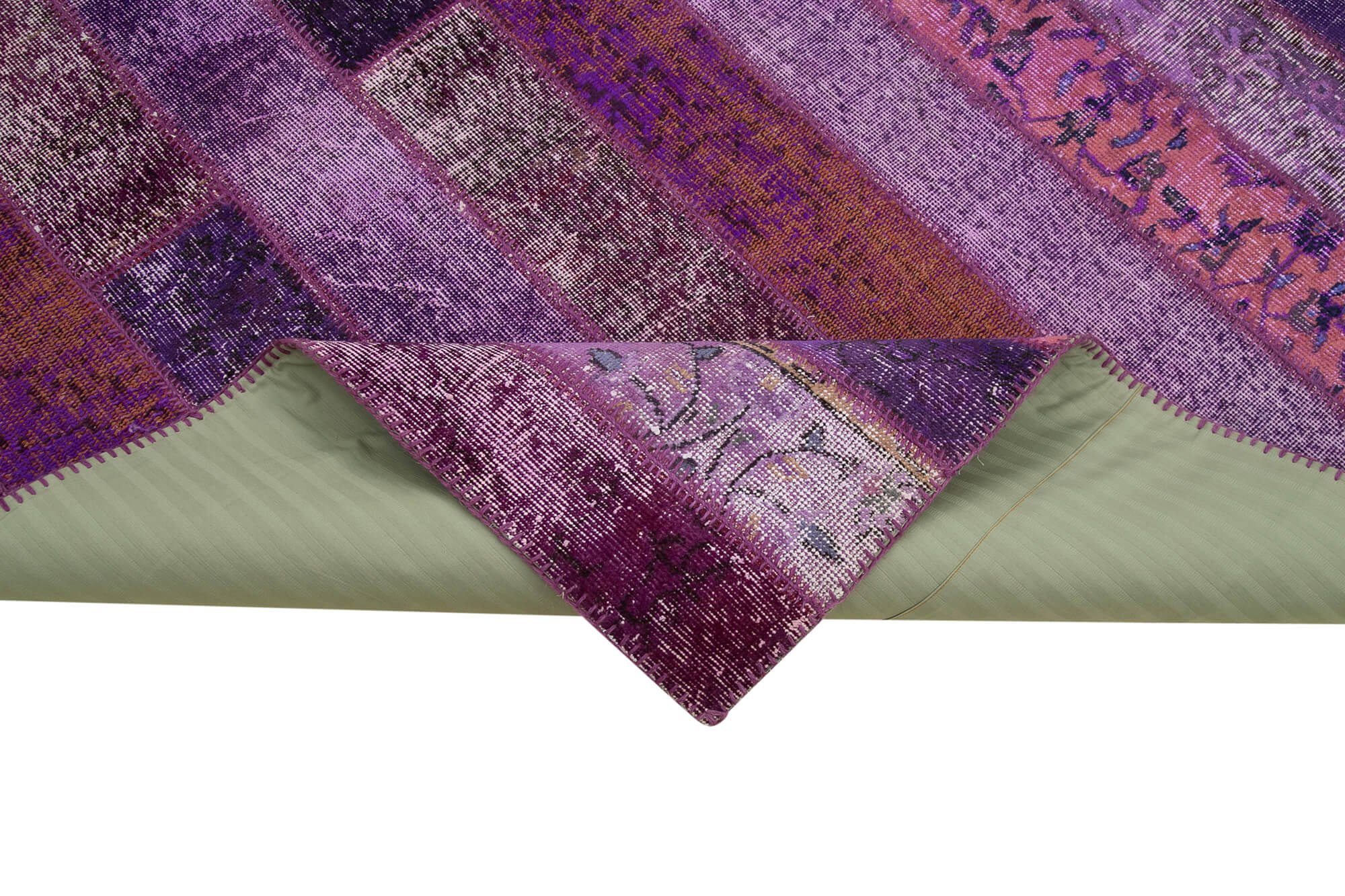 Handmade Wool Area Rug - Purple Patchwork Carpet, Cotton Wool Blend 6'9''x10'