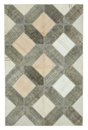Handmade Patchwork Rug - Kirk Yama Grey Cotton Wool Area Rug 6'6" x 10'0"