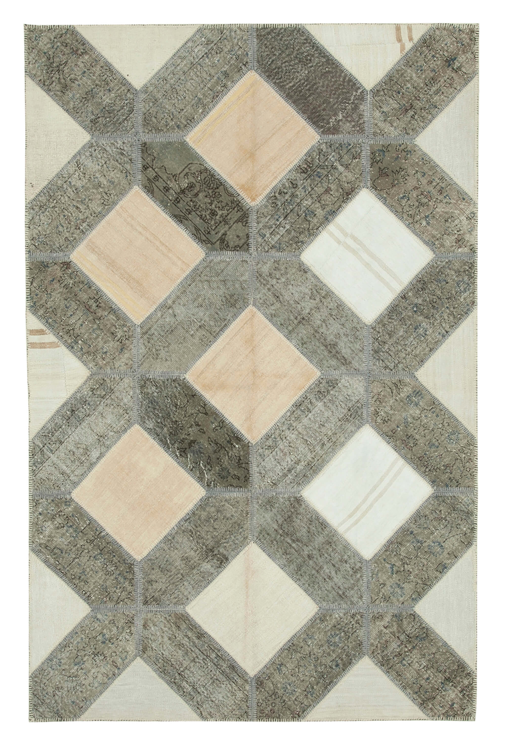 Handmade Patchwork Rug - Kirk Yama Grey Cotton Wool Area Rug 6'6" x 10'0"