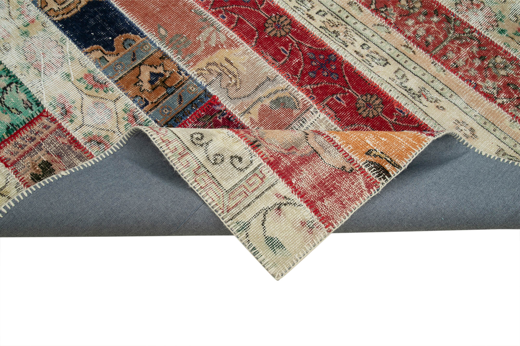 Handmade Patchwork Rug – Grey Cotton Wool Vintage Area Rug 6'7'' x 9'11''