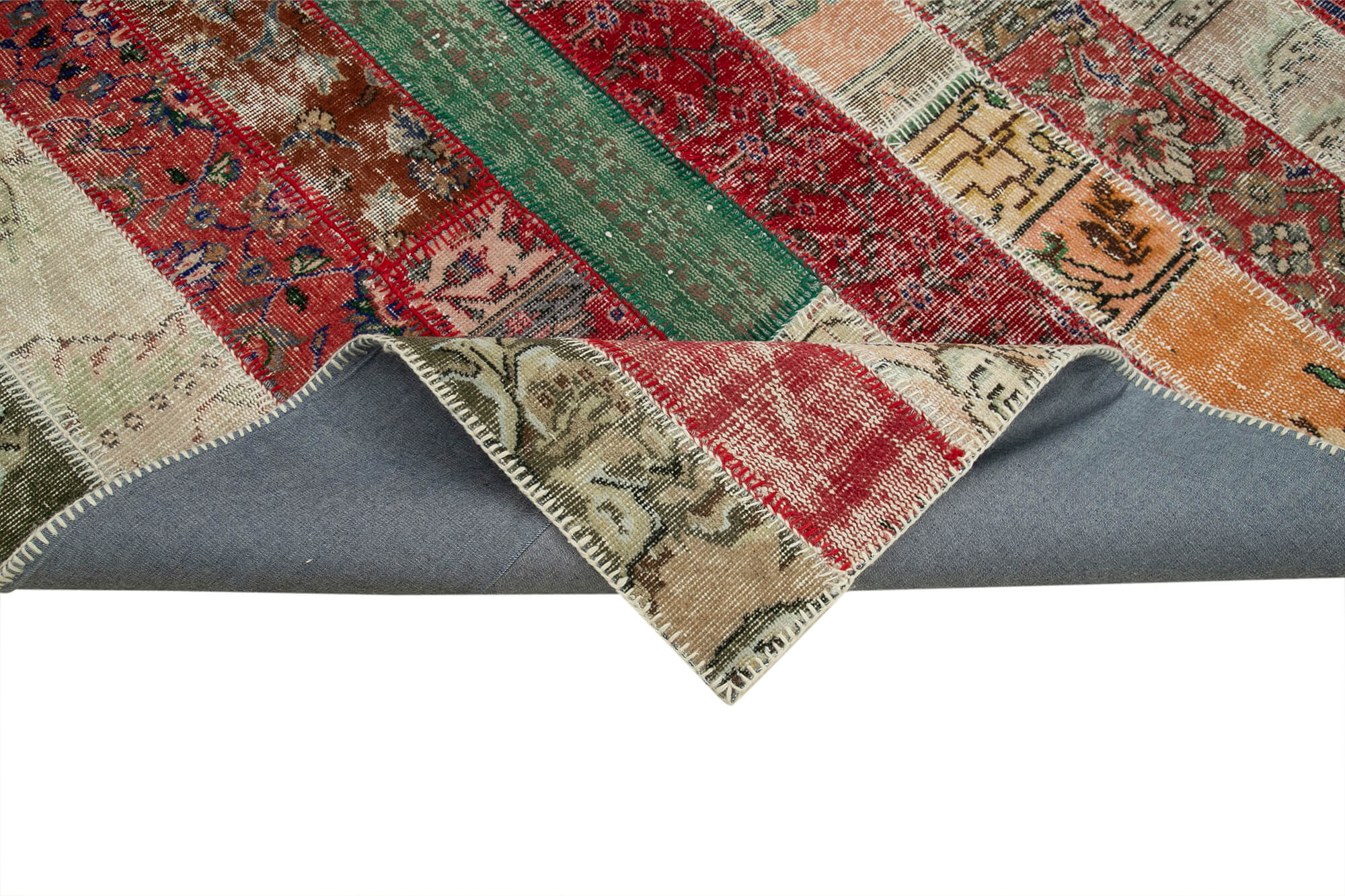 Handmade Wool Area Rug | Kirk Yama Grey Patchwork Cotton & Wool 6x9 Area Rug