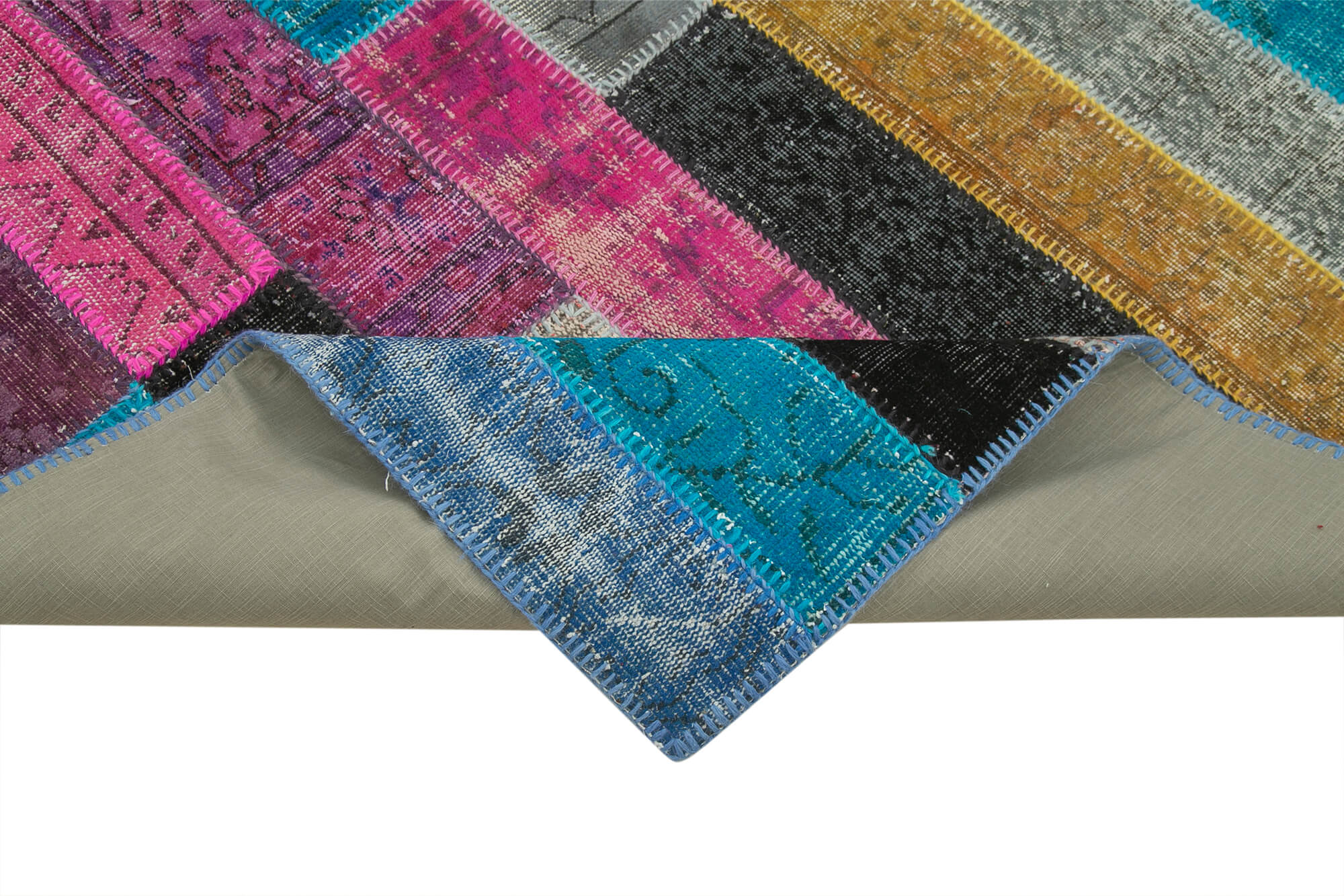 Handmade Patchwork Area Rug - Kirk Yama Grey Wool Cotton Carpet 6'7"x9'10"