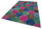 Handmade Area Rug - Kirk Yama Grey Patchwork Cotton Wool 6'7" x 10'1" Vintage Turkish