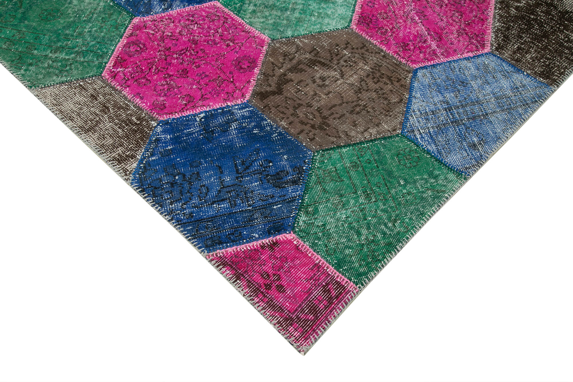 Handmade Area Rug - Kirk Yama Grey Patchwork Cotton Wool 6'7" x 10'1" Vintage Turkish