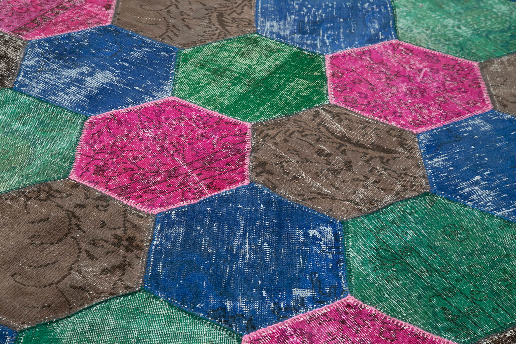 Handmade Area Rug - Kirk Yama Grey Patchwork Cotton Wool 6'7" x 10'1" Vintage Turkish