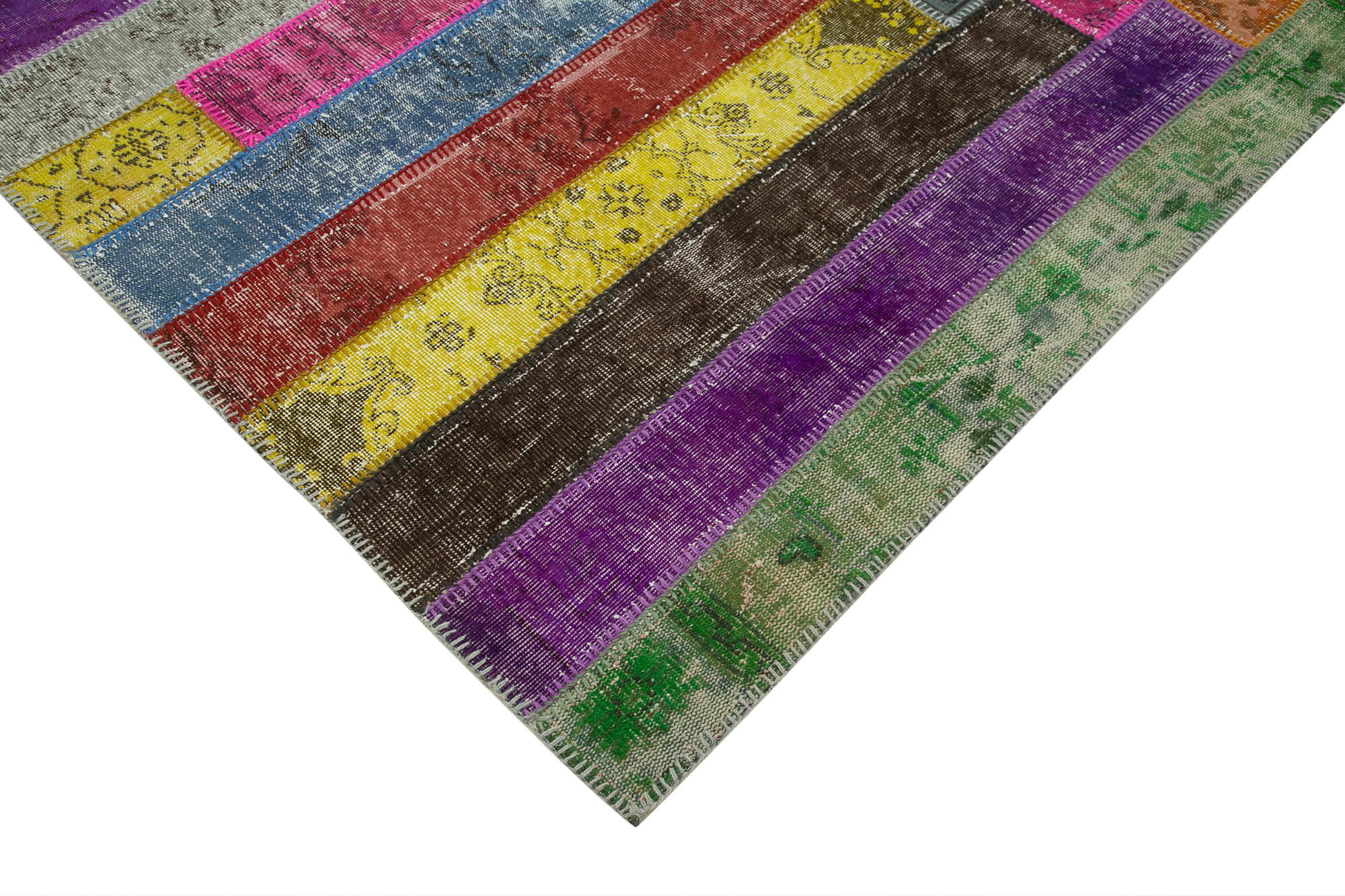 Handmade Wool Area Rug – Kirk Yama Grey Patchwork Cotton Wool Rug 6'9"x9'11"