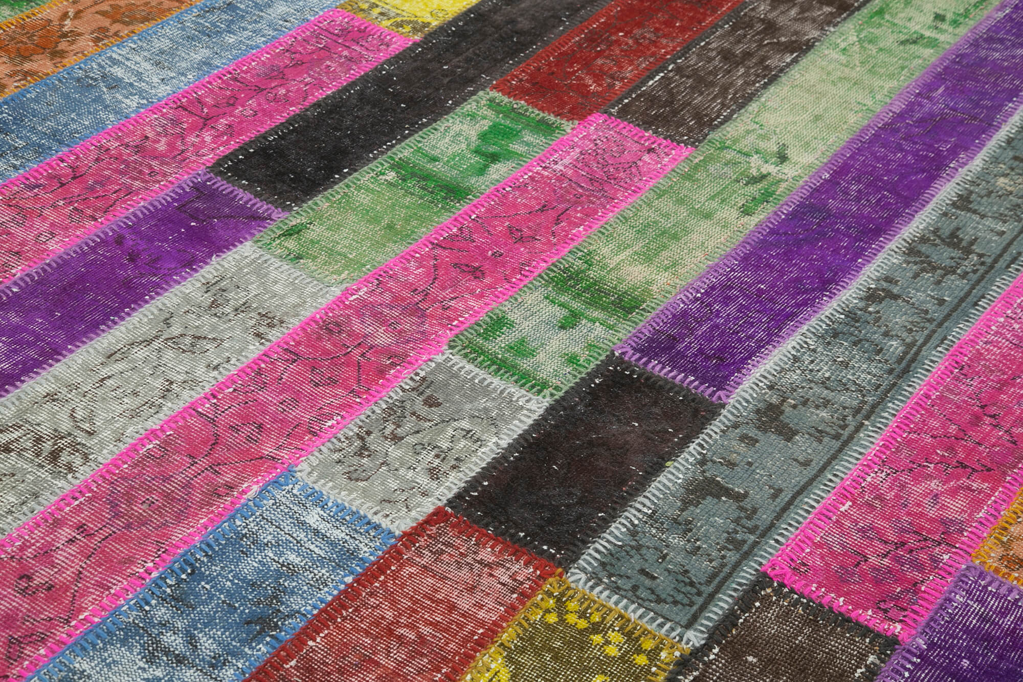 Handmade Wool Area Rug – Kirk Yama Grey Patchwork Cotton Wool Rug 6'9"x9'11"