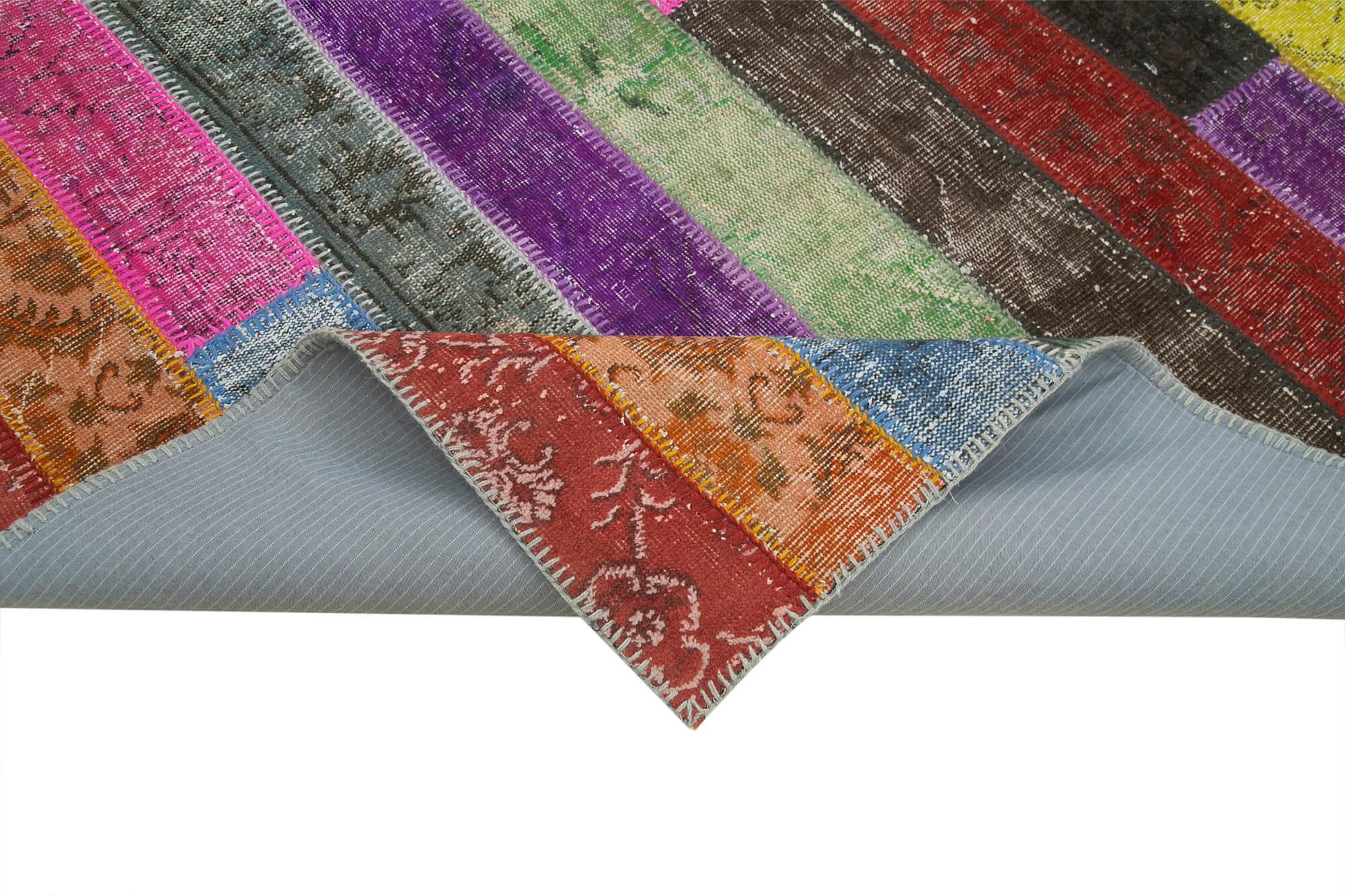 Handmade Wool Area Rug – Kirk Yama Grey Patchwork Cotton Wool Rug 6'9"x9'11"