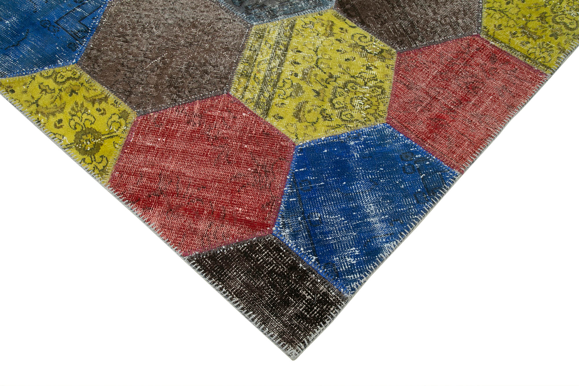 Handmade Patchwork Rug - Grey Cotton Wool Carpet 6'8'' x 10'2'' Artisan Crafted