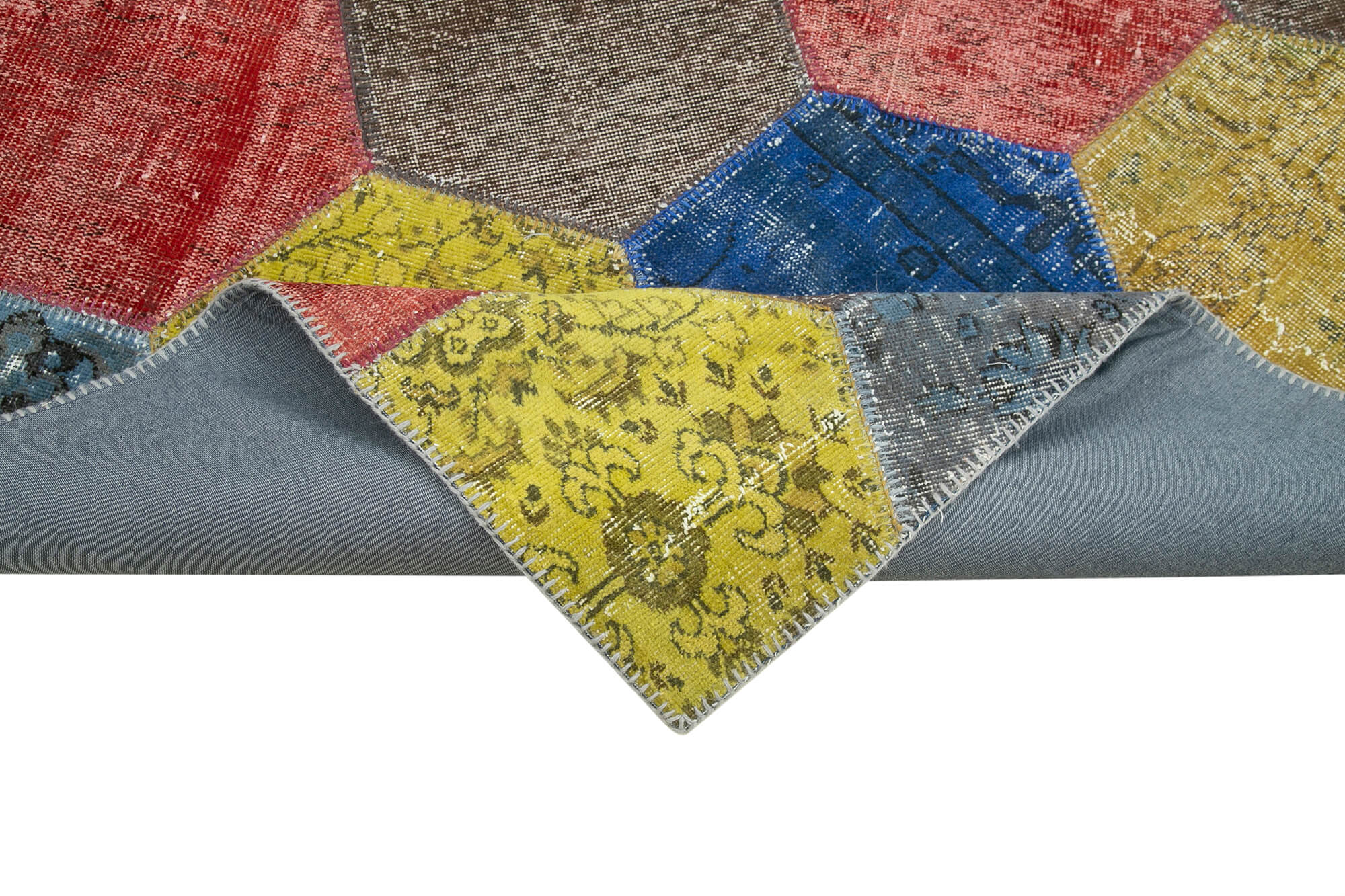 Handmade Patchwork Rug - Grey Cotton Wool Carpet 6'8'' x 10'2'' Artisan Crafted