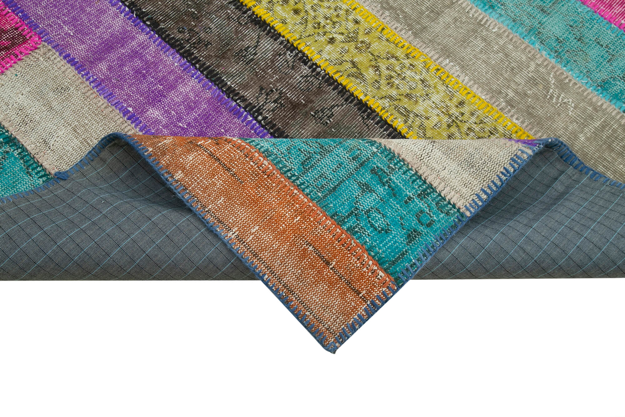Kirk Yama Grey Patchwork Cotton Wool Handmade Area Rug 6'9'' x 9'11''