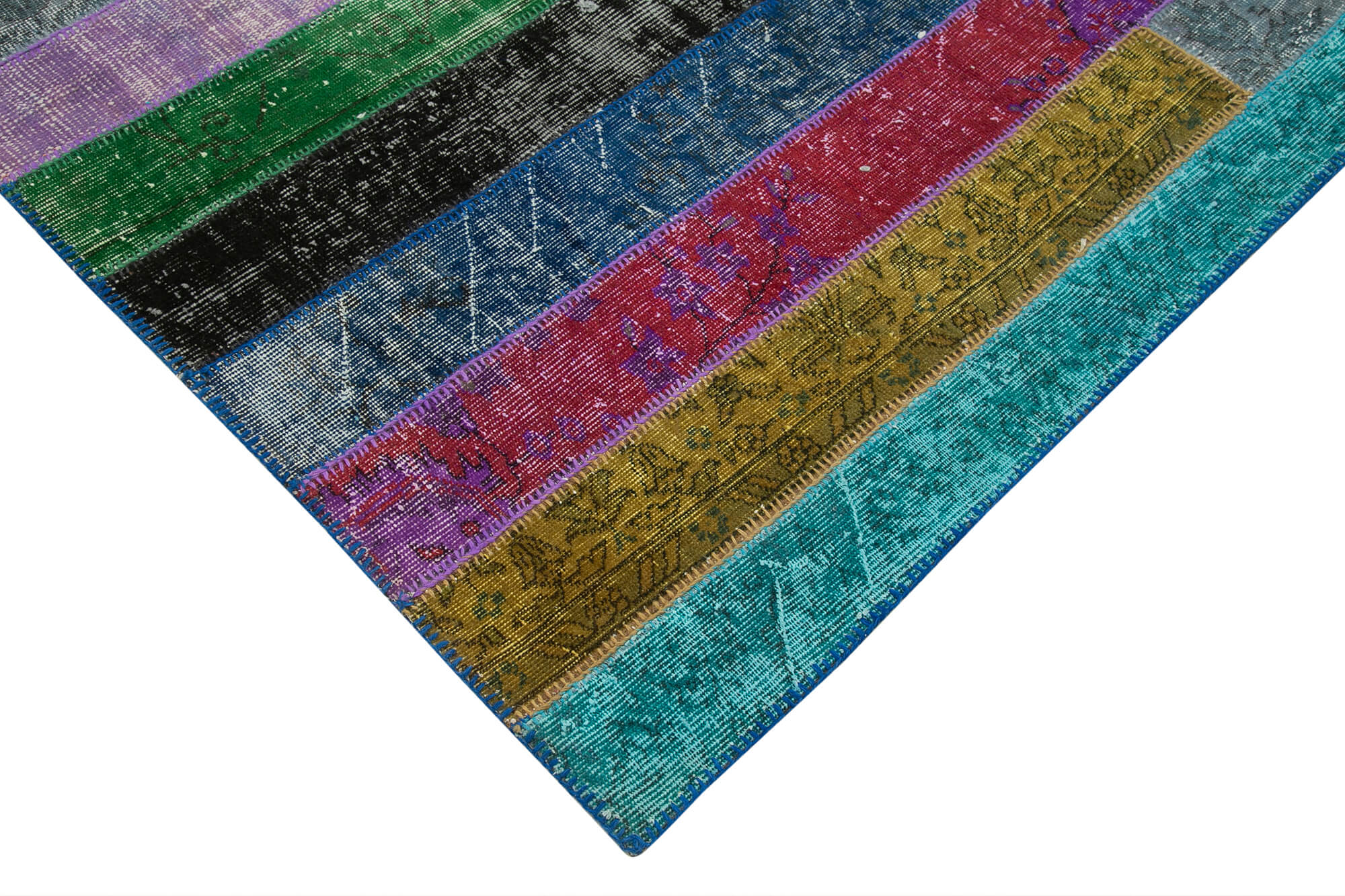 Handmade Area Rug – Grey Patchwork Cotton Wool Vintage Handwoven Carpet 6'6''x9'11''