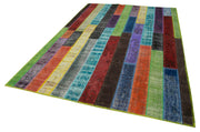 Handmade Area Rug - Grey Patchwork Cotton Wool Vintage Turkish Carpet 6'8" x 9'11"