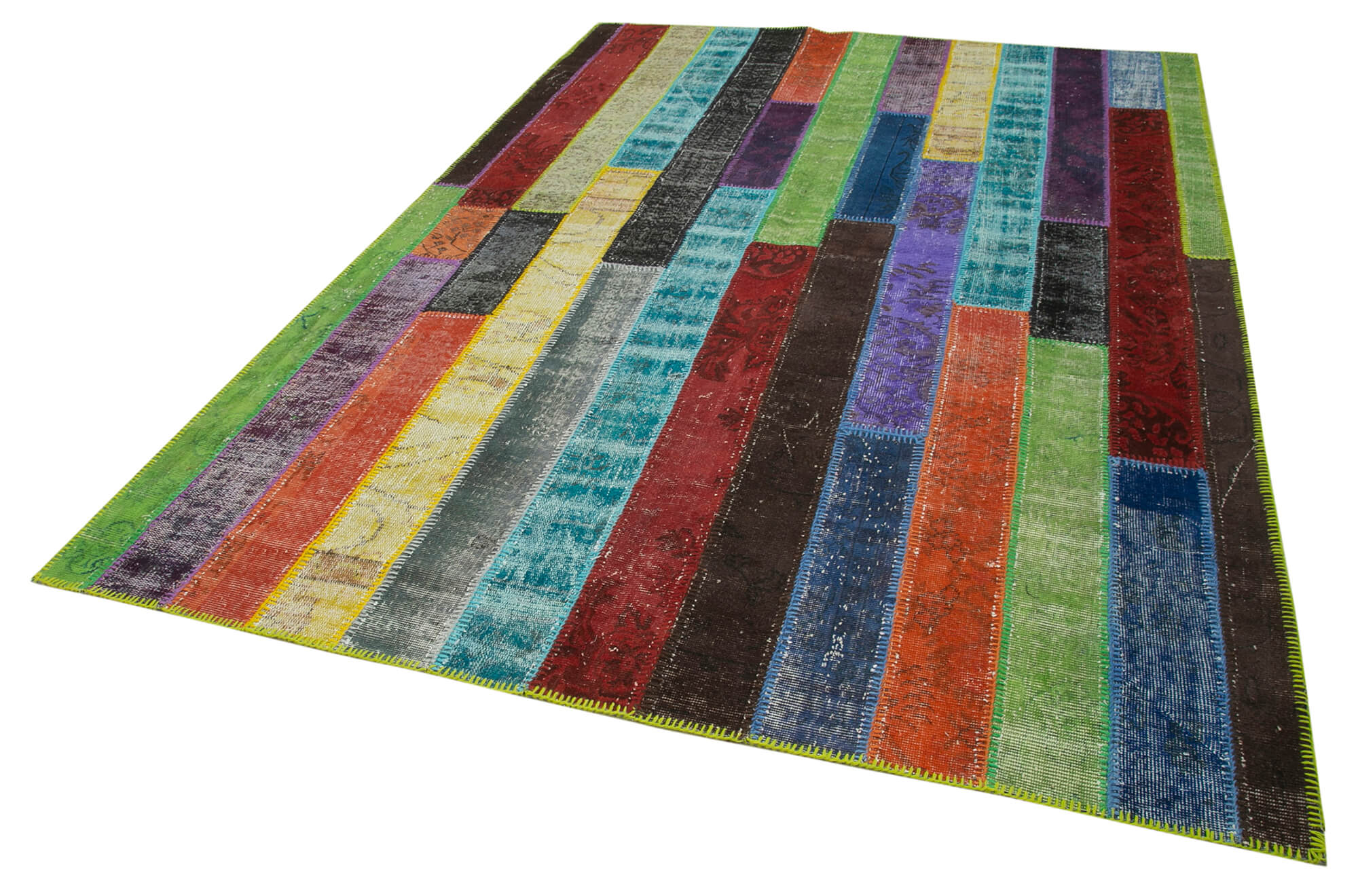 Handmade Area Rug - Grey Patchwork Cotton Wool Vintage Turkish Carpet 6'8" x 9'11"