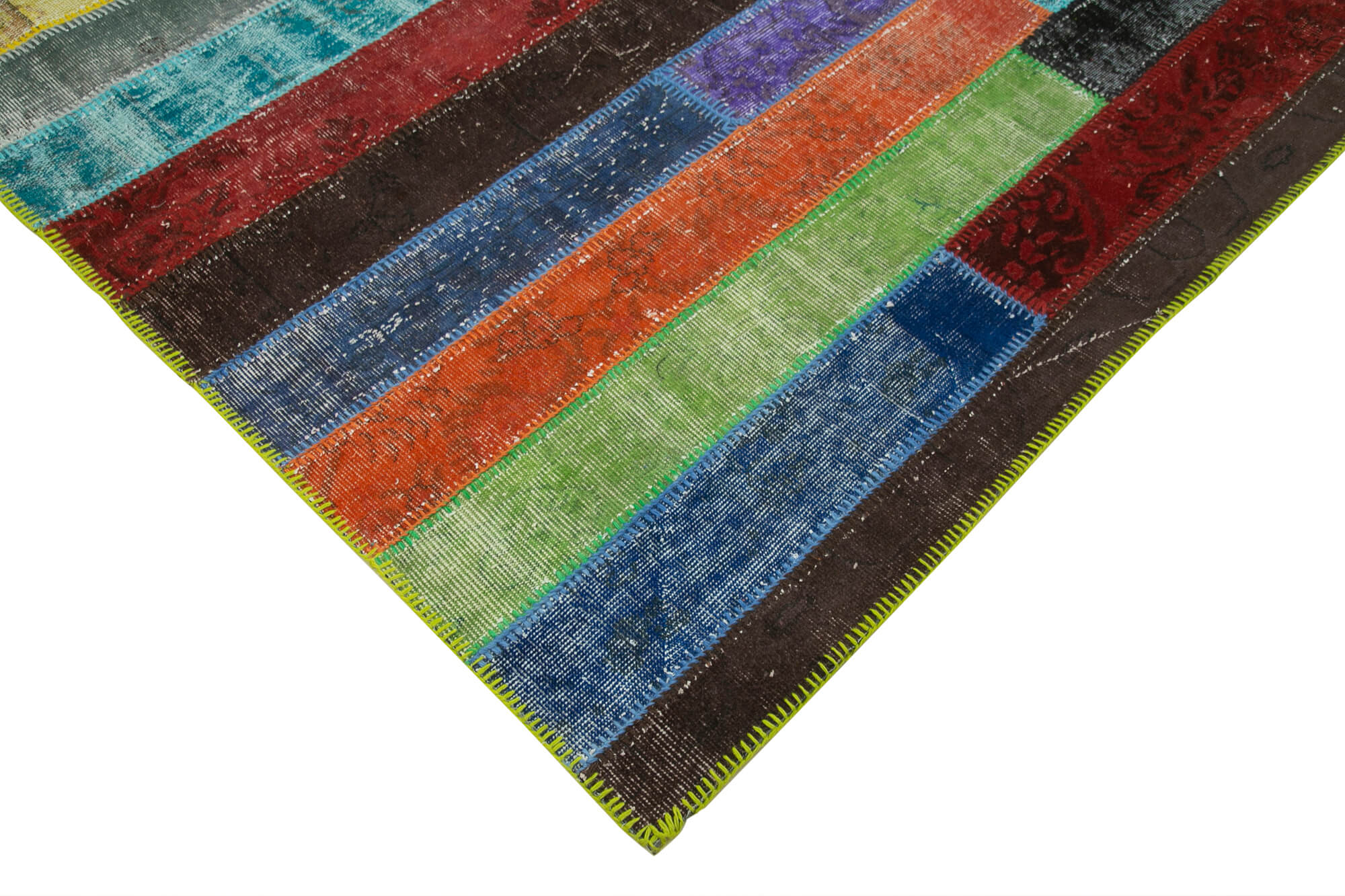 Handmade Area Rug - Grey Patchwork Cotton Wool Vintage Turkish Carpet 6'8" x 9'11"