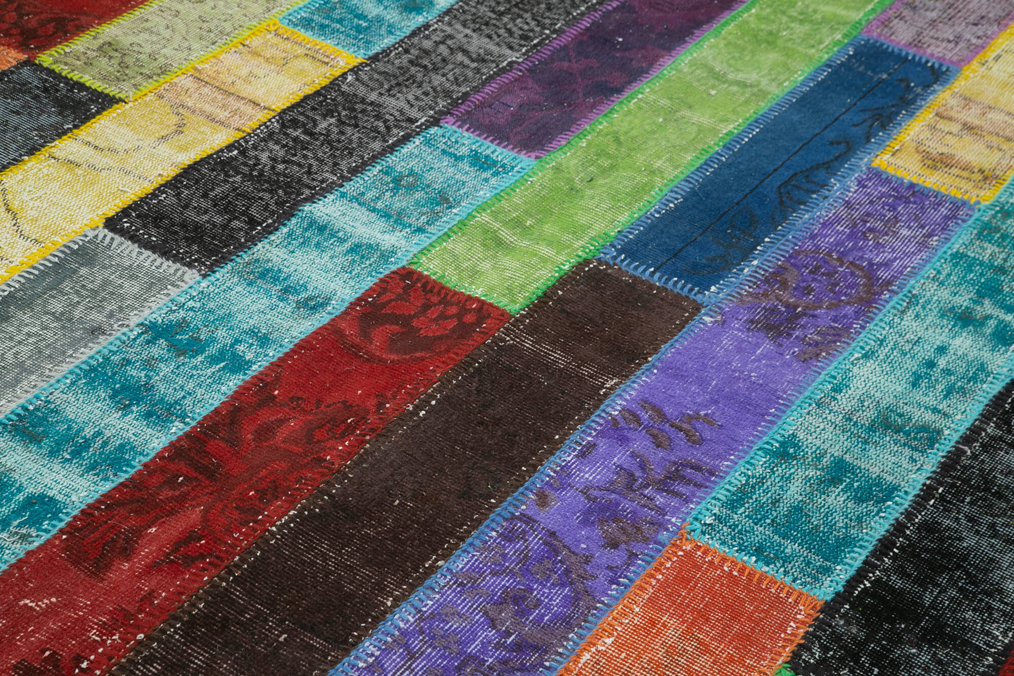 Handmade Area Rug - Grey Patchwork Cotton Wool Vintage Turkish Carpet 6'8" x 9'11"