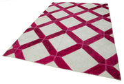 Handmade Area Rug – Pink Patchwork Rug Cotton Wool Vintage Turkish Carpet 6'6''x9'7''
