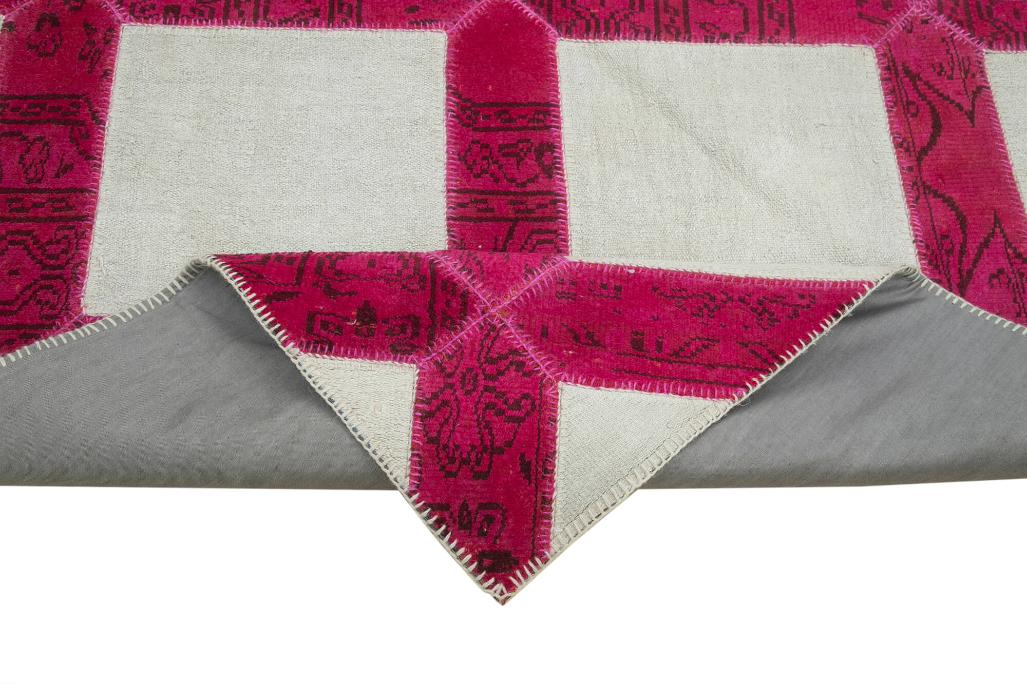 Handmade Area Rug – Pink Patchwork Rug Cotton Wool Vintage Turkish Carpet 6'6''x9'7''
