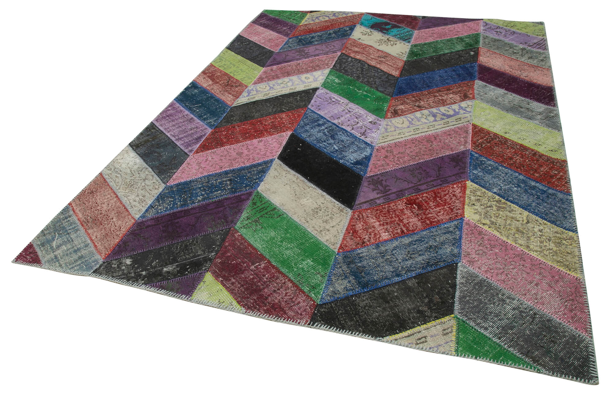 Handmade Patchwork Rug - Kirk Yama Grey Cotton Wool Vintage Area Rug 7'1''x9'11''