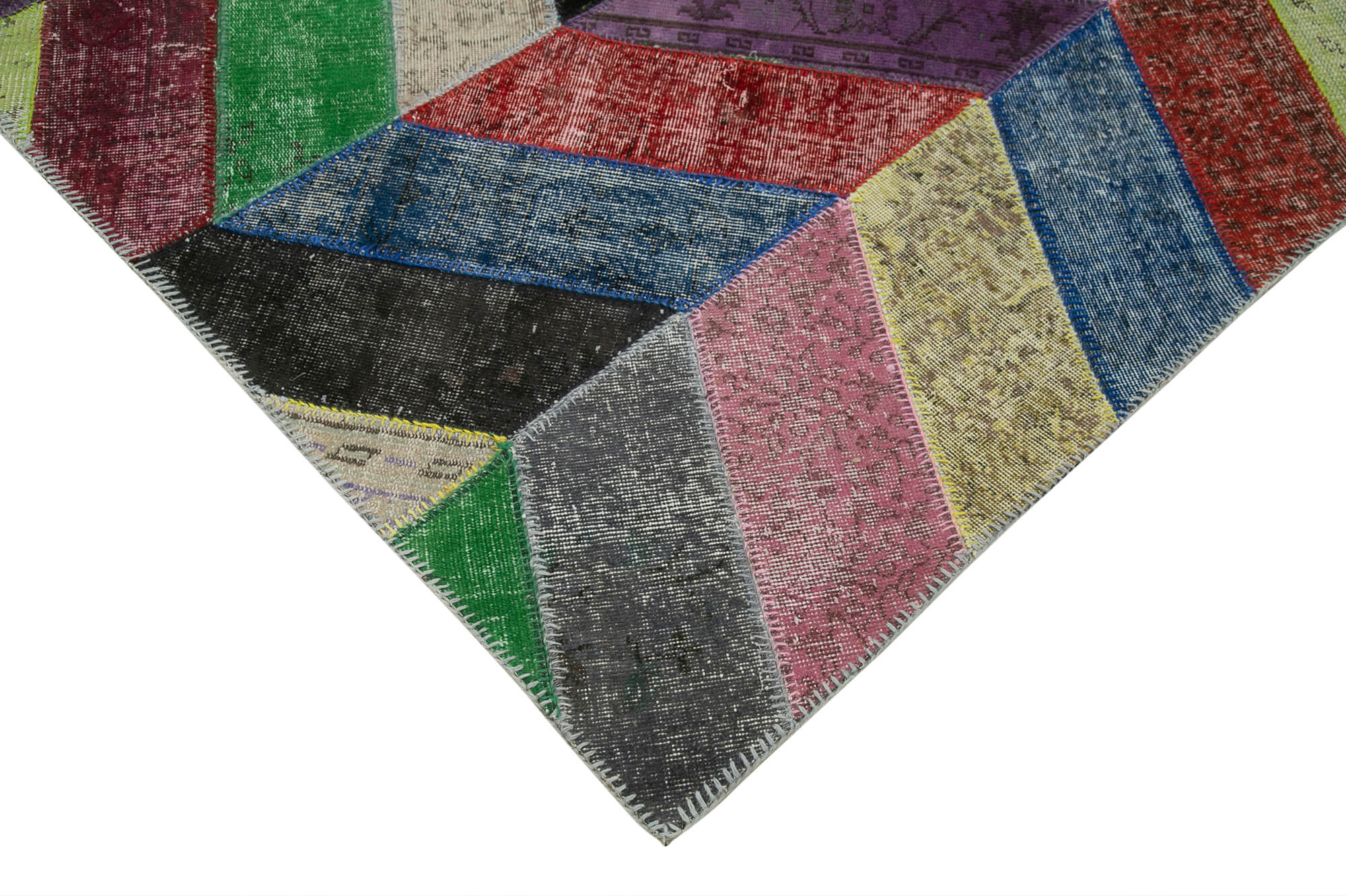 Handmade Patchwork Rug - Kirk Yama Grey Cotton Wool Vintage Area Rug 7'1''x9'11''
