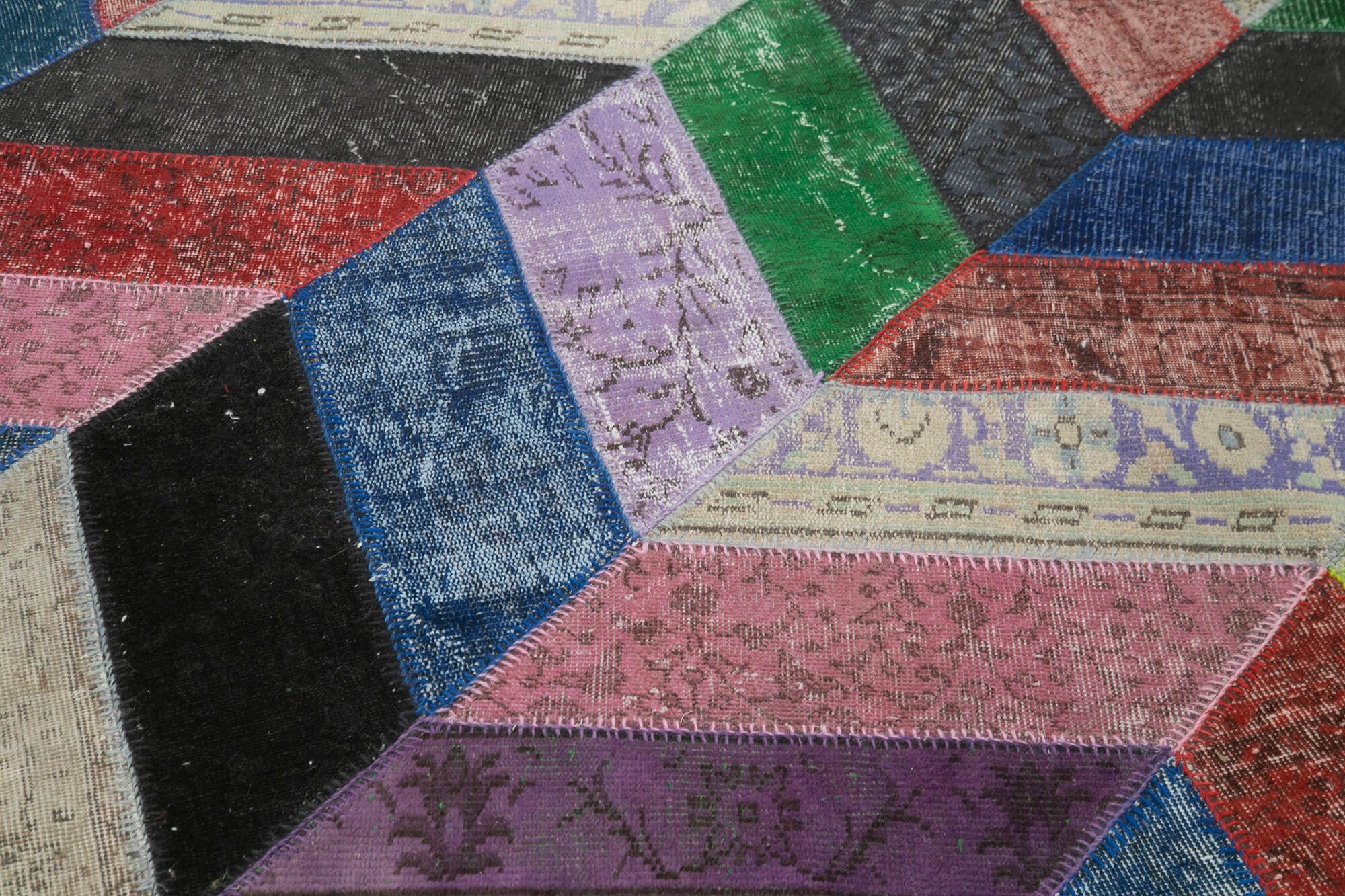 Handmade Patchwork Rug - Kirk Yama Grey Cotton Wool Vintage Area Rug 7'1''x9'11''
