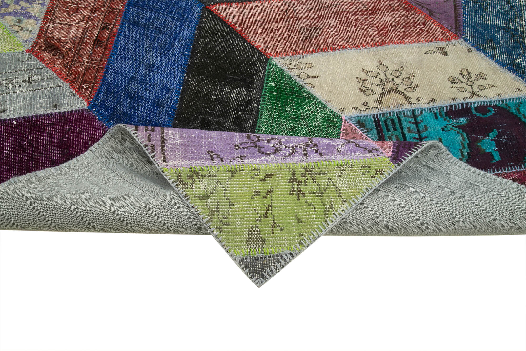 Handmade Patchwork Rug - Kirk Yama Grey Cotton Wool Vintage Area Rug 7'1''x9'11''