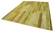 Handmade Area Rug – Yellow Patchwork Cotton Wool Carpet 8x10 Vintage Turkish