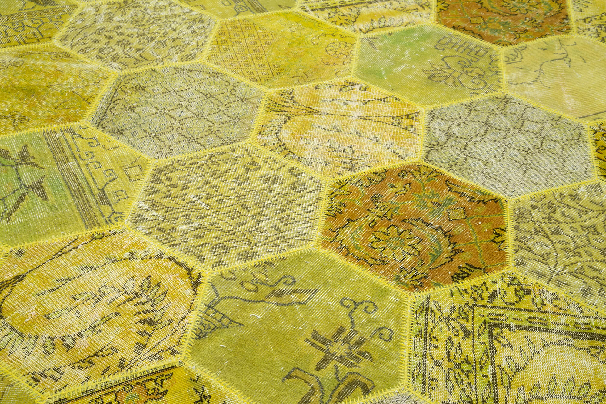 Handmade Patchwork Rug - Yellow Cotton Wool Vintage Area Rug 8'2''x10'2''