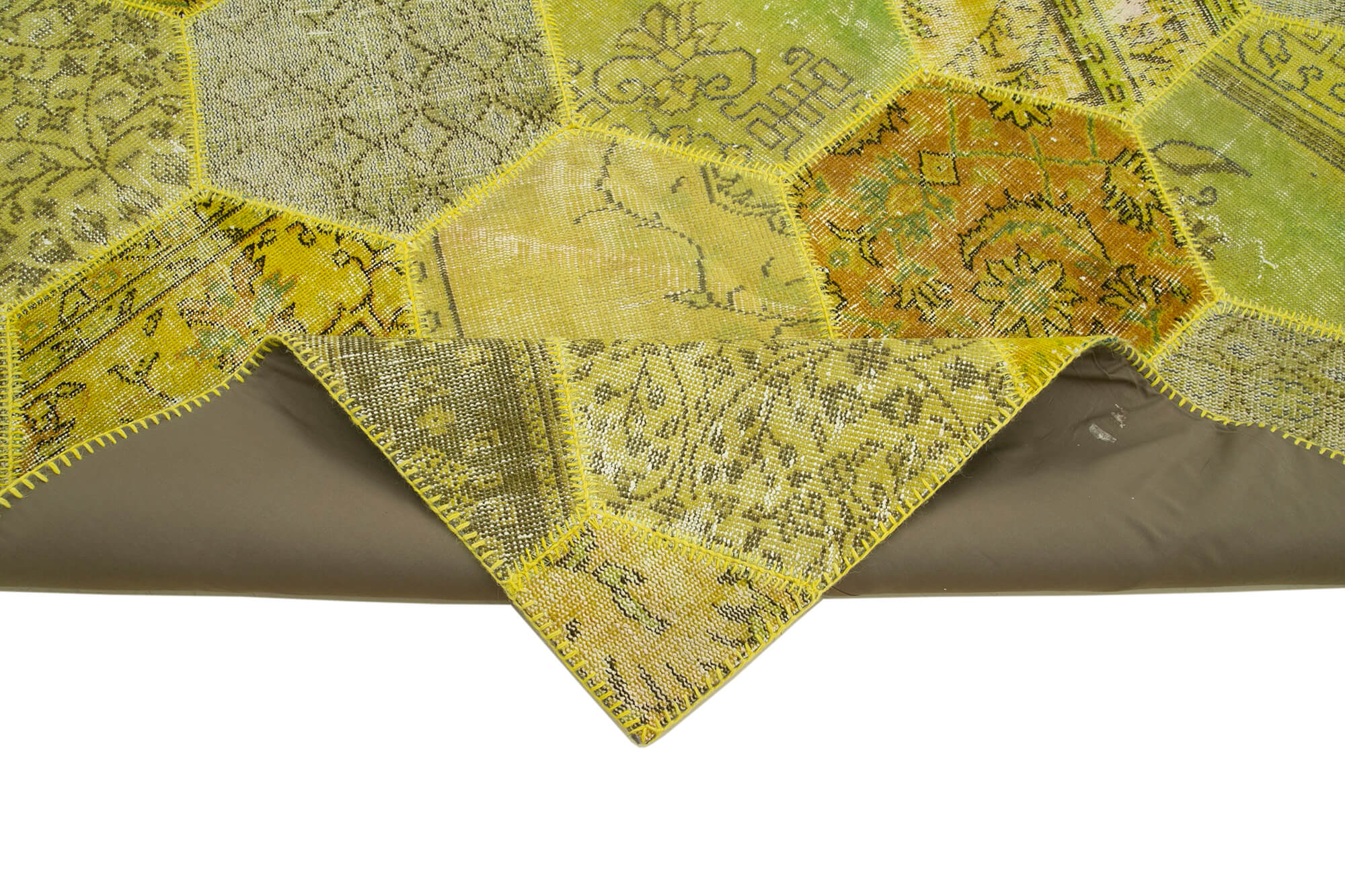 Handmade Patchwork Rug - Yellow Cotton Wool Vintage Area Rug 8'2''x10'2''