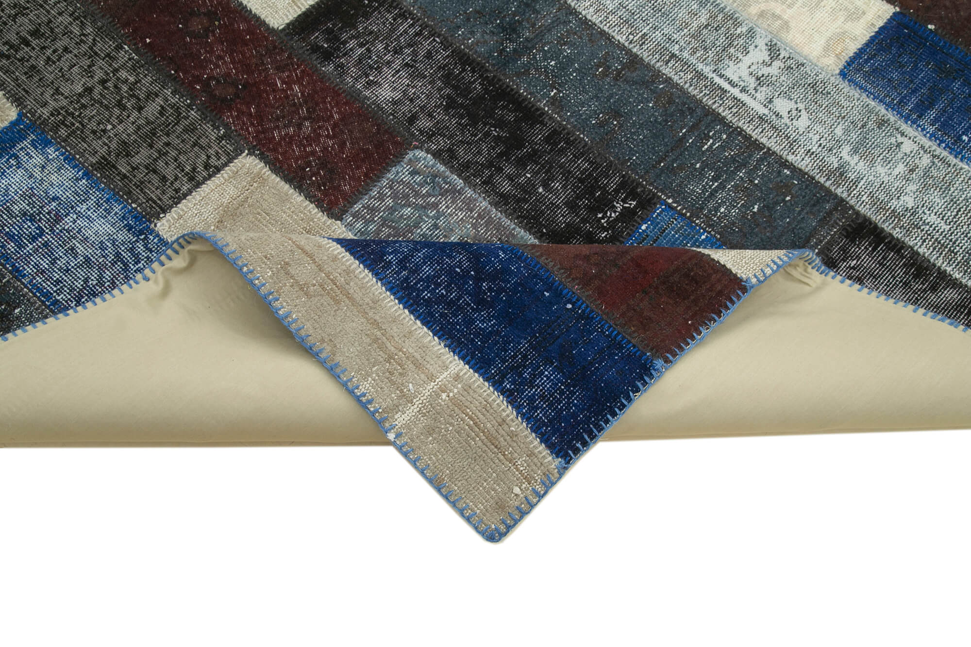 Handmade Area Rug – Black Patchwork Cotton Wool Vintage Hand Knotted Rug 8'2"x10'1"