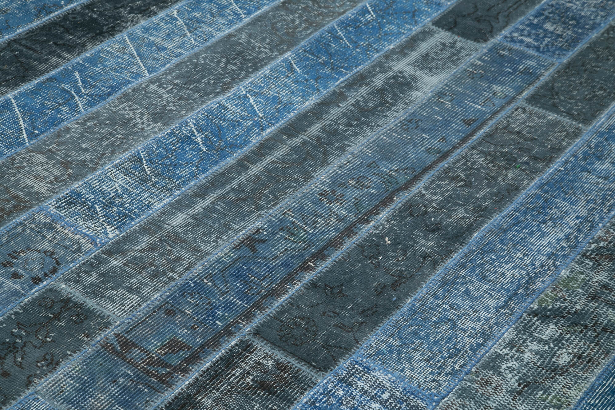 Handmade Area Rug – Blue Patchwork Cotton Wool Carpet 8'2'' x 10'1'' Durable Vintage