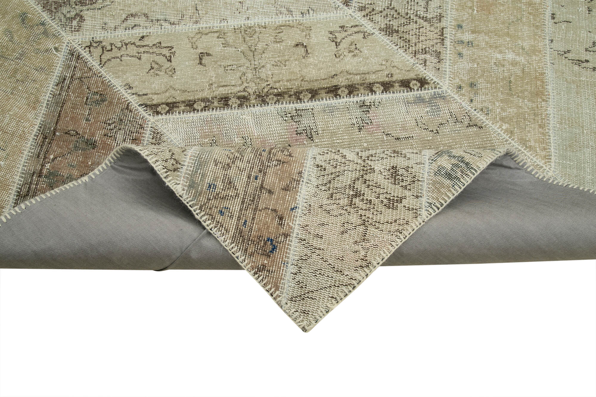 Handmade Area Rug - Beige Patchwork Cotton Wool Rug 8'2'' x 10'3'' Durable Soft Natural Fiber