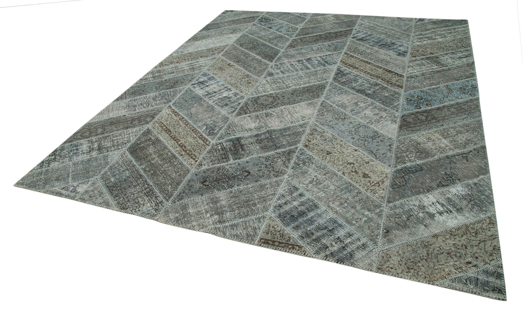 Handmade Patchwork Rug - Kirk Yama Grey Cotton Wool Area Rug 8'x10'2''