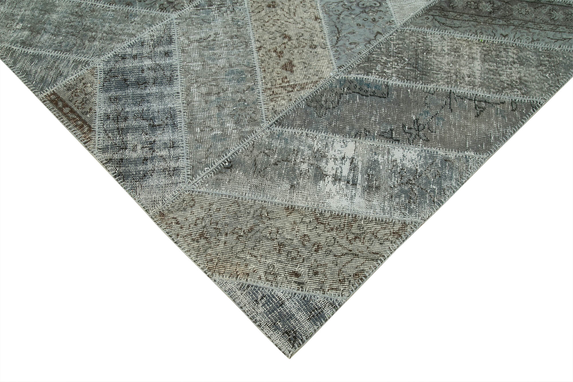 Handmade Patchwork Rug - Kirk Yama Grey Cotton Wool Area Rug 8'x10'2''