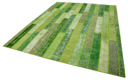 Handmade Patchwork Rug - Kirk Yama Green Cotton Wool Area Rug 8'x10'1"