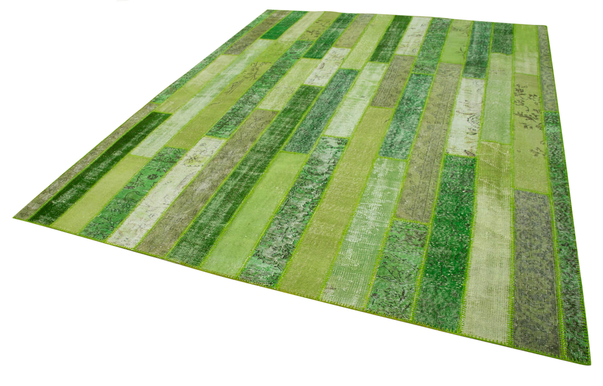 Handmade Patchwork Rug - Kirk Yama Green Cotton Wool Area Rug 8'x10'1"