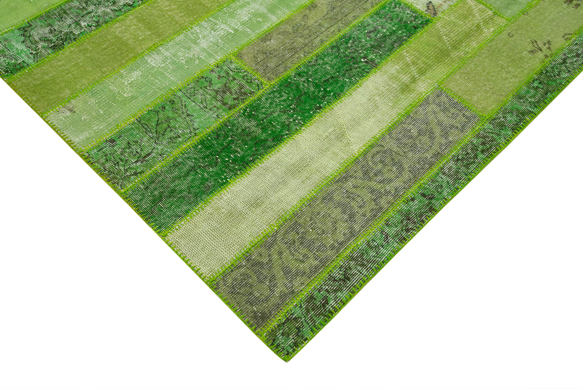 Handmade Patchwork Rug - Kirk Yama Green Cotton Wool Area Rug 8'x10'1"