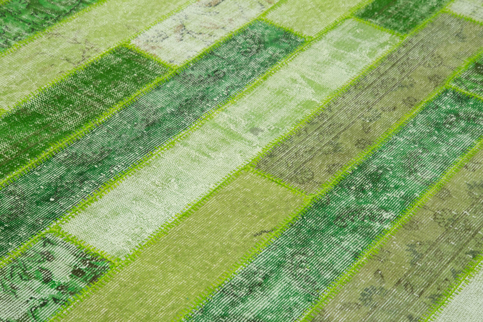Handmade Patchwork Rug - Kirk Yama Green Cotton Wool Area Rug 8'x10'1"