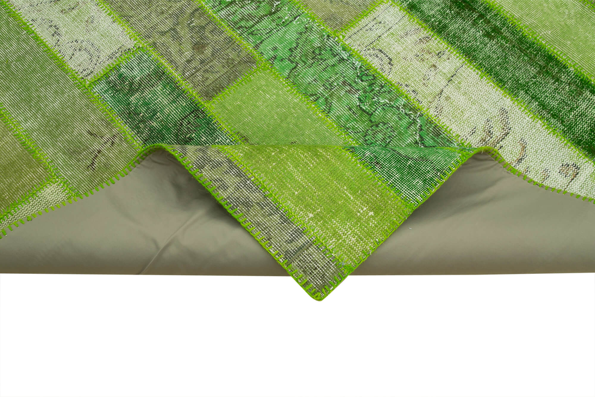Handmade Patchwork Rug - Kirk Yama Green Cotton Wool Area Rug 8'x10'1"