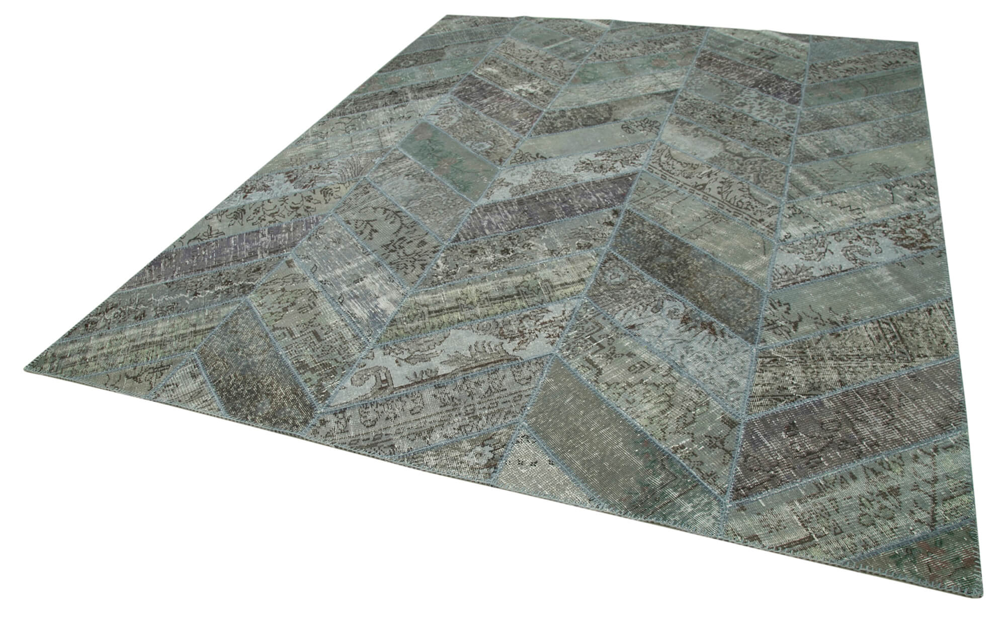 Handmade Patchwork Rug - Kirk Yama Grey Cotton Wool Carpet 8'2''x10'1''