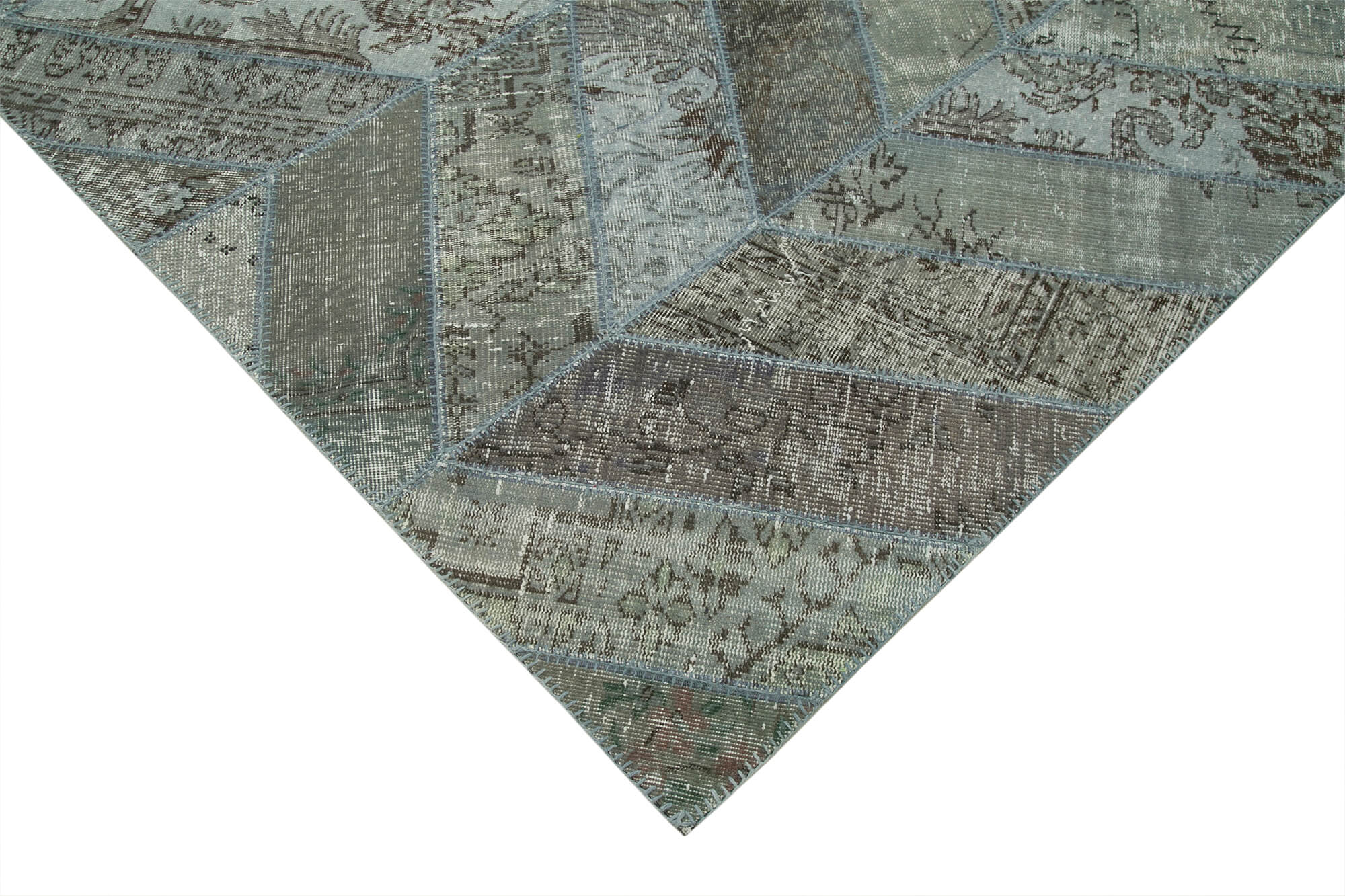 Handmade Patchwork Rug - Kirk Yama Grey Cotton Wool Carpet 8'2''x10'1''