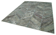 Handmade Wool Area Rug - Kirk Yama Grey Patchwork Rug 8'1'' x 10'1'' Cotton Wool Carpet